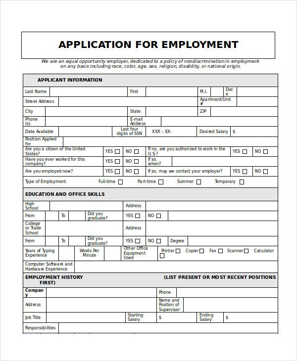 Generic Job Application 8 Free Word PDF Documents Downlaod Free 