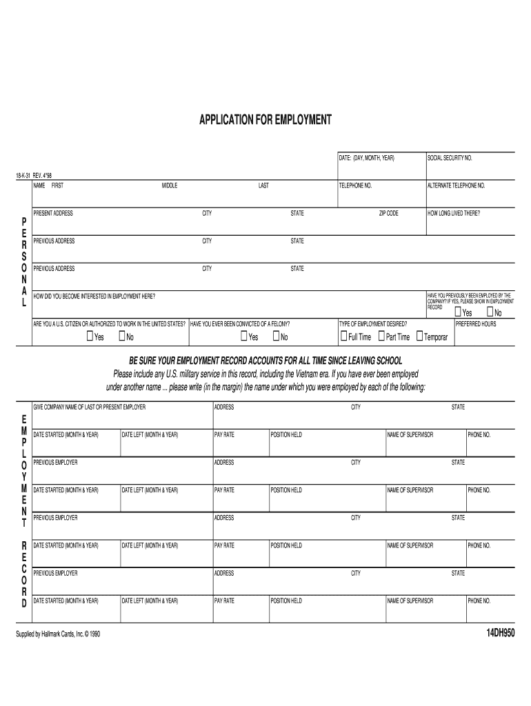 Hallmark Employment Application Form Fill Out And Sign Printable PDF