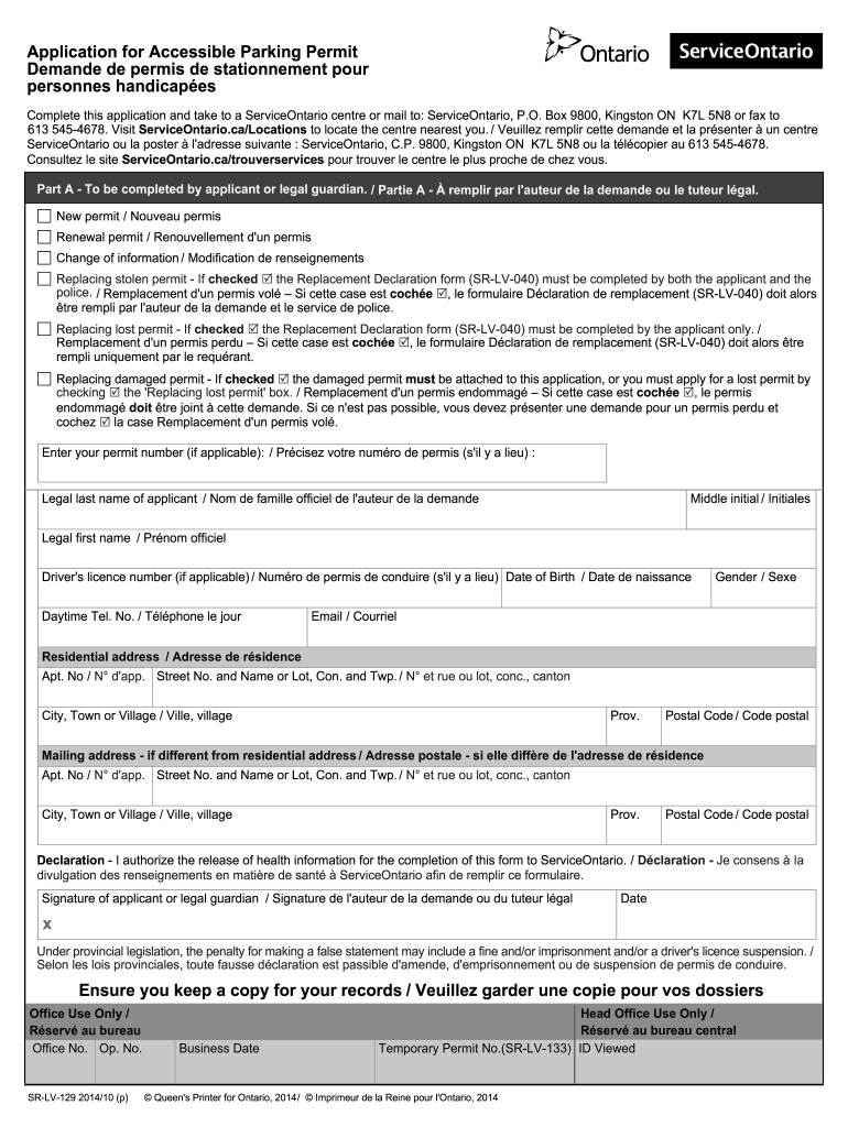 Handicap Parking Permit Ontario Form Fill Out And Sign Printable PDF 