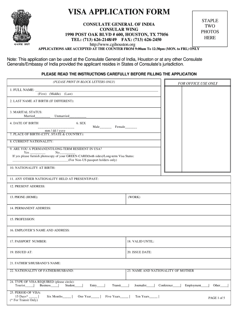 Indian Visa Application Form Fill Out And Sign Printable PDF Template 