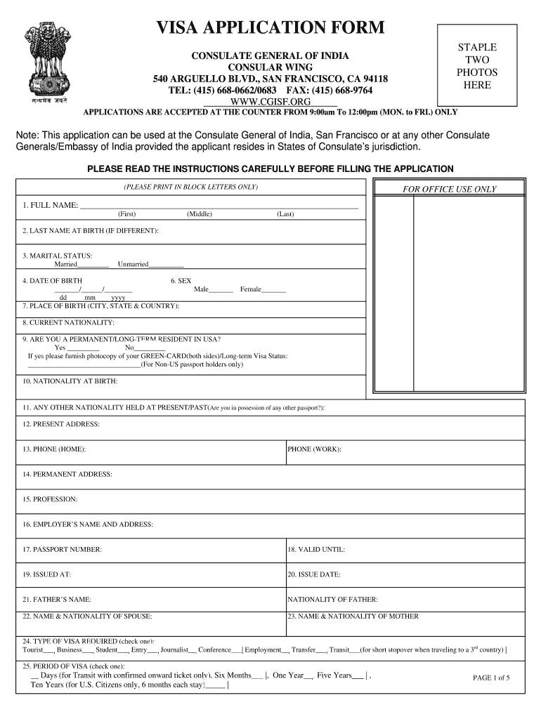 Indian Visa Application Form Pdf Download Fill Out And Sign Printable 