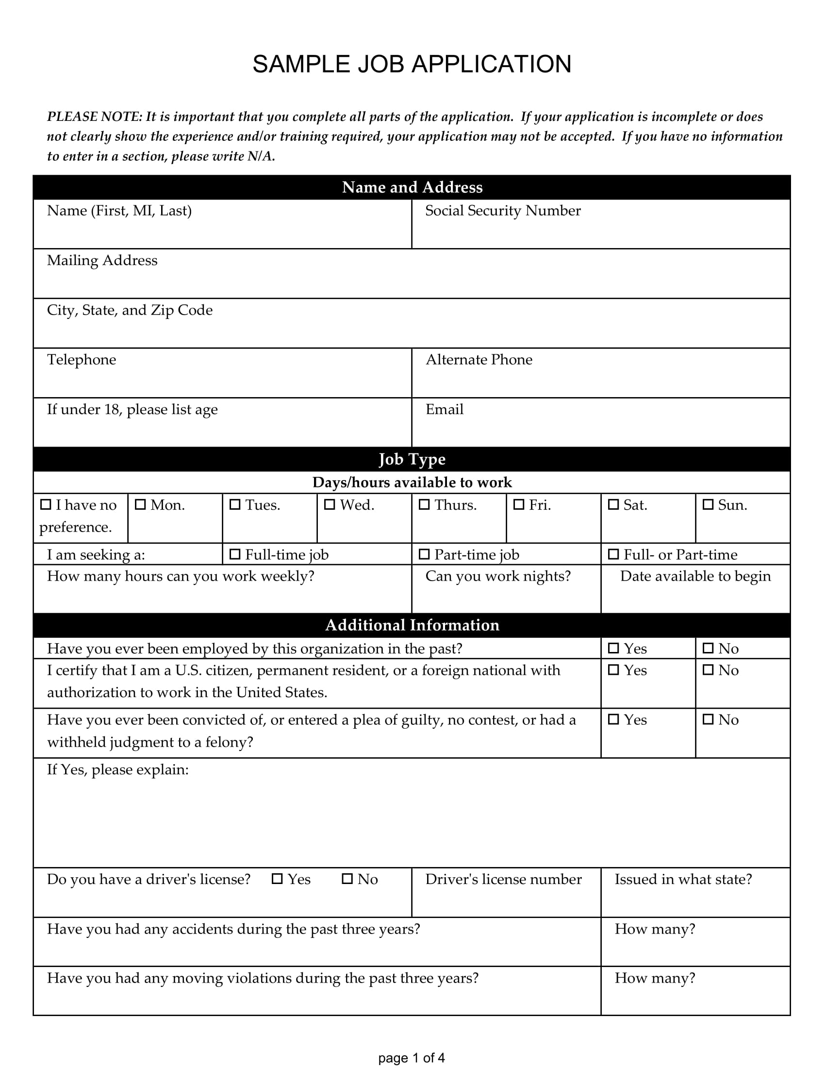 Job Application Form Examples 9 PDF Examples