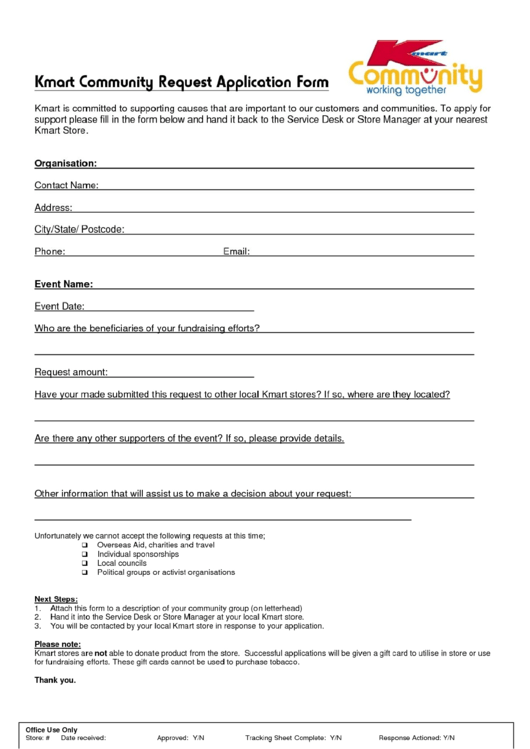 Kmart Community Request Application Form Printable Pdf Download