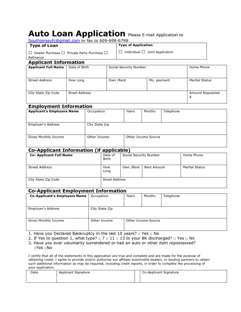 Loan Application Template Free Printable Documents