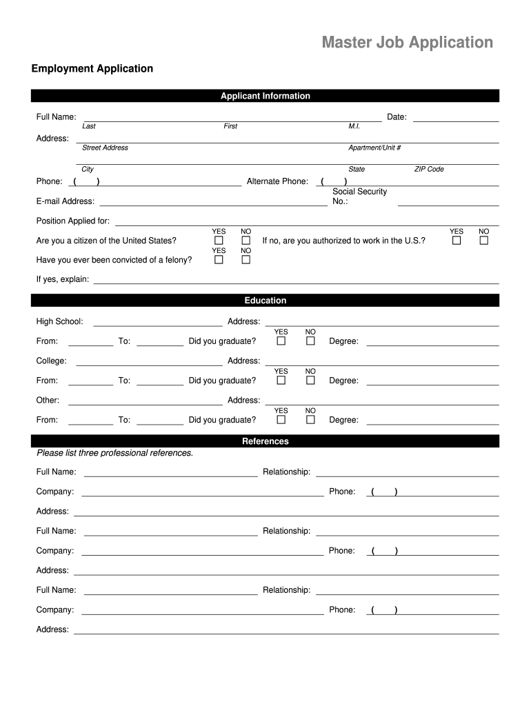 Master Job Application Fill And Sign Printable Template Online US 