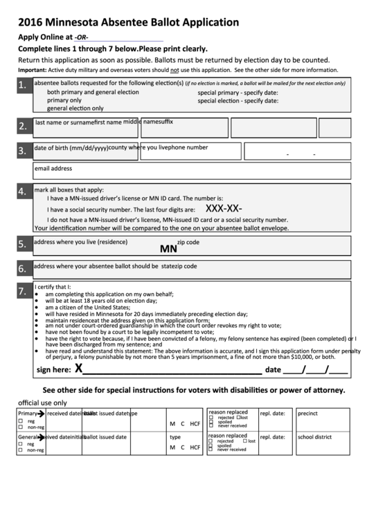 Printable Absentee Ballot Application Printable Application