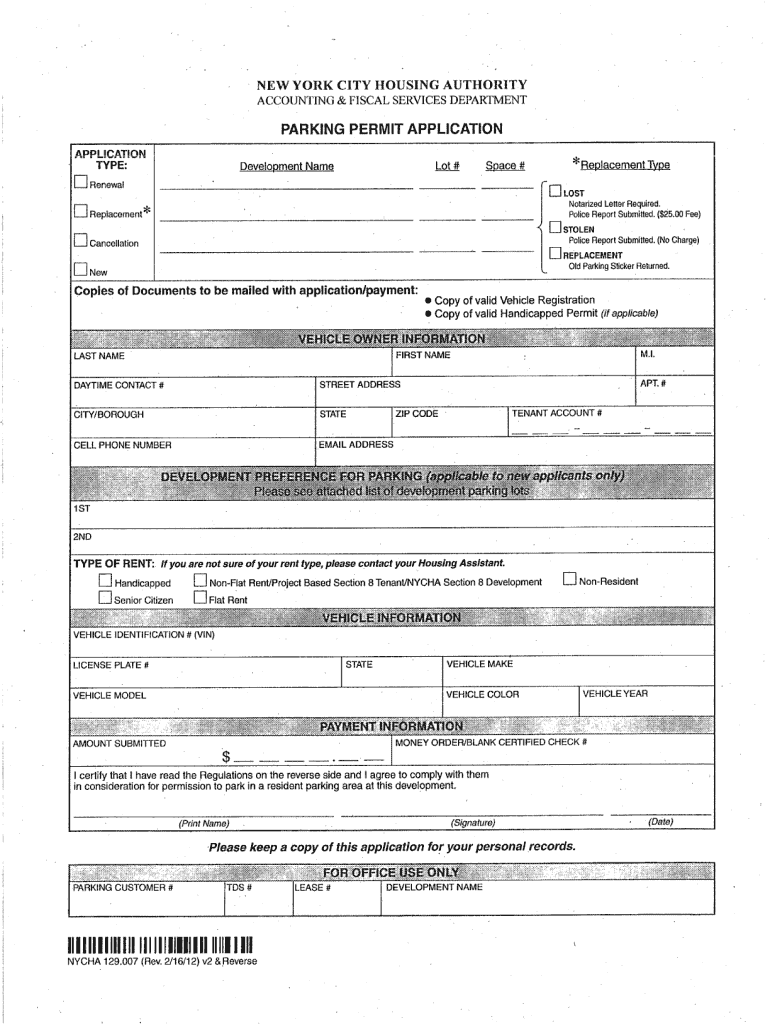 Nycha Parking Permit Fill Online Printable Fillable Blank PdfFiller