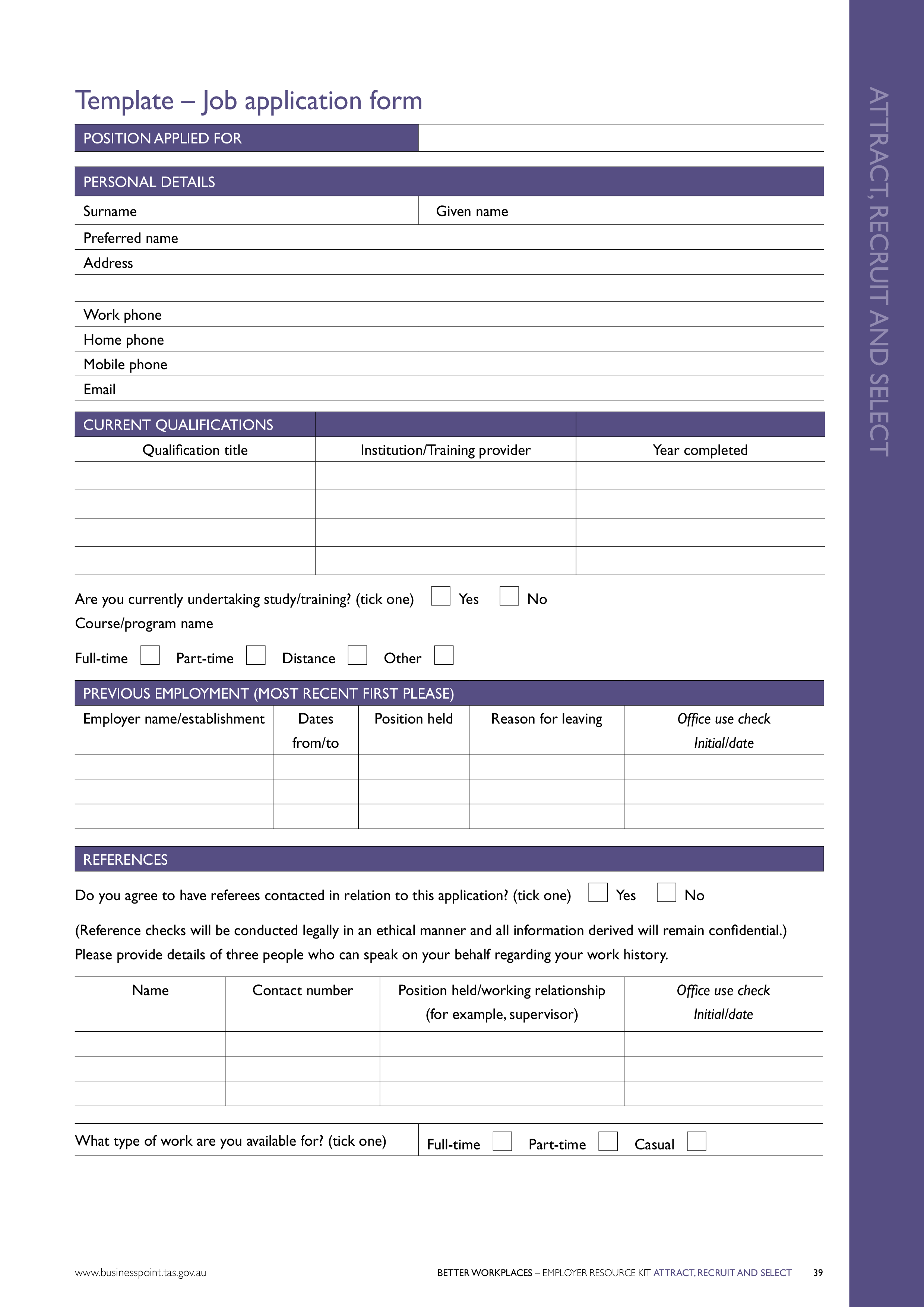 Printable Job Application Form Templates At Allbusinesstemplates