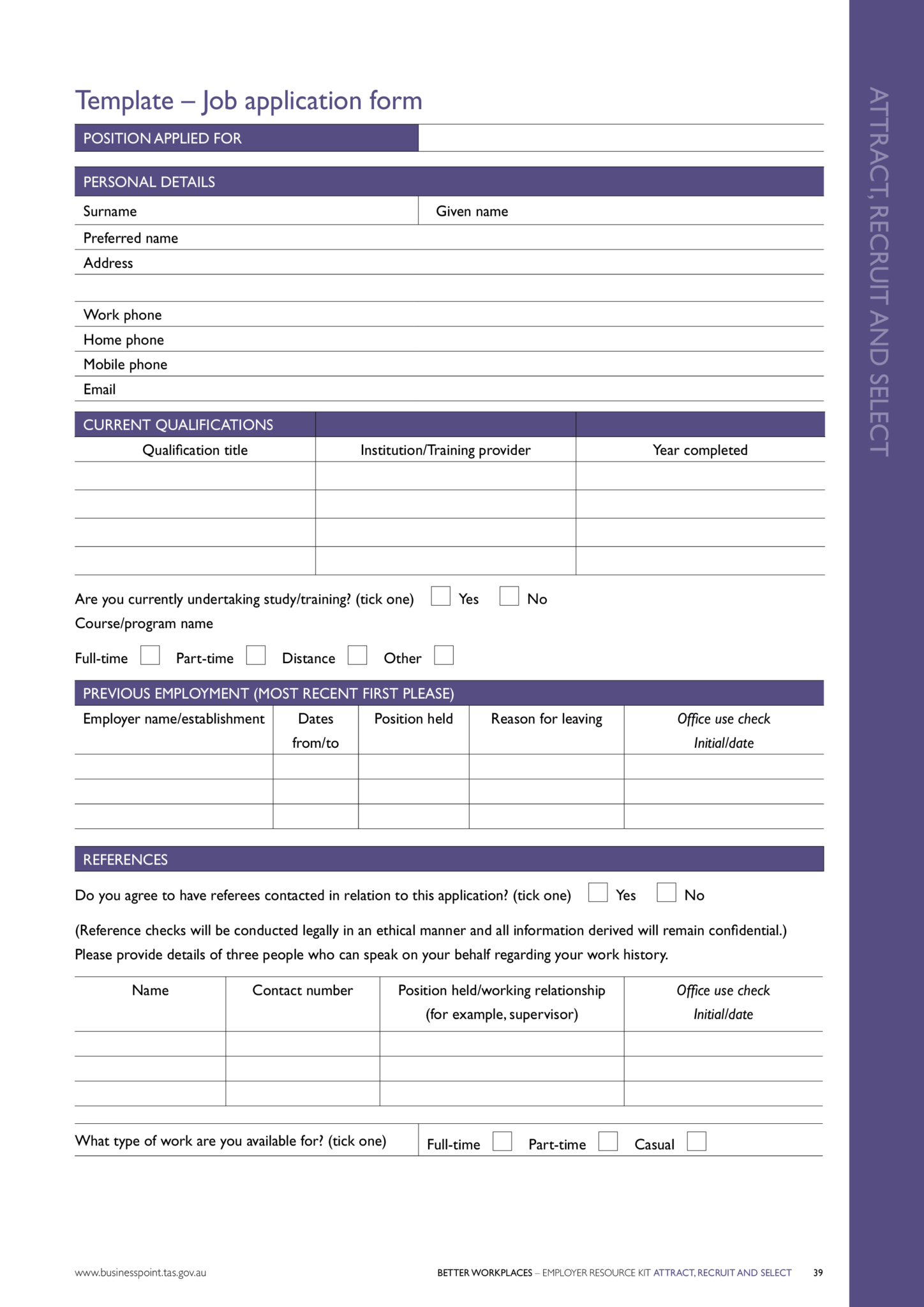 Printable Simple Job Application Form - Printable Application