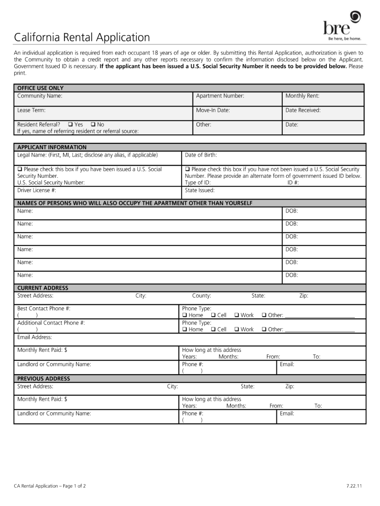 Rental Application California Fill Online Printable Fillable Blank