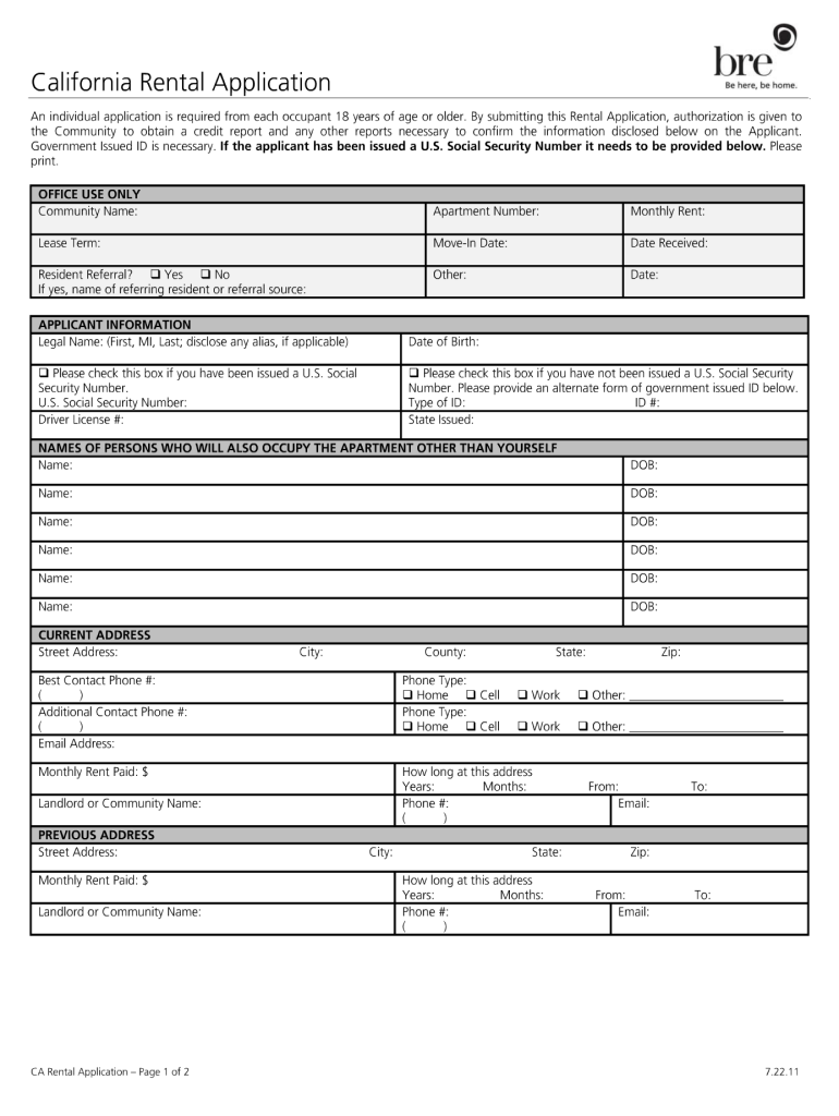 Rental Application California Fill Online Printable Fillable Blank 