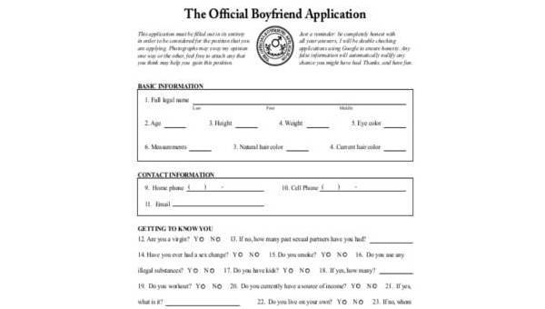 Sample Boyfriend Application Forms 7 Free Documents In Word PDF