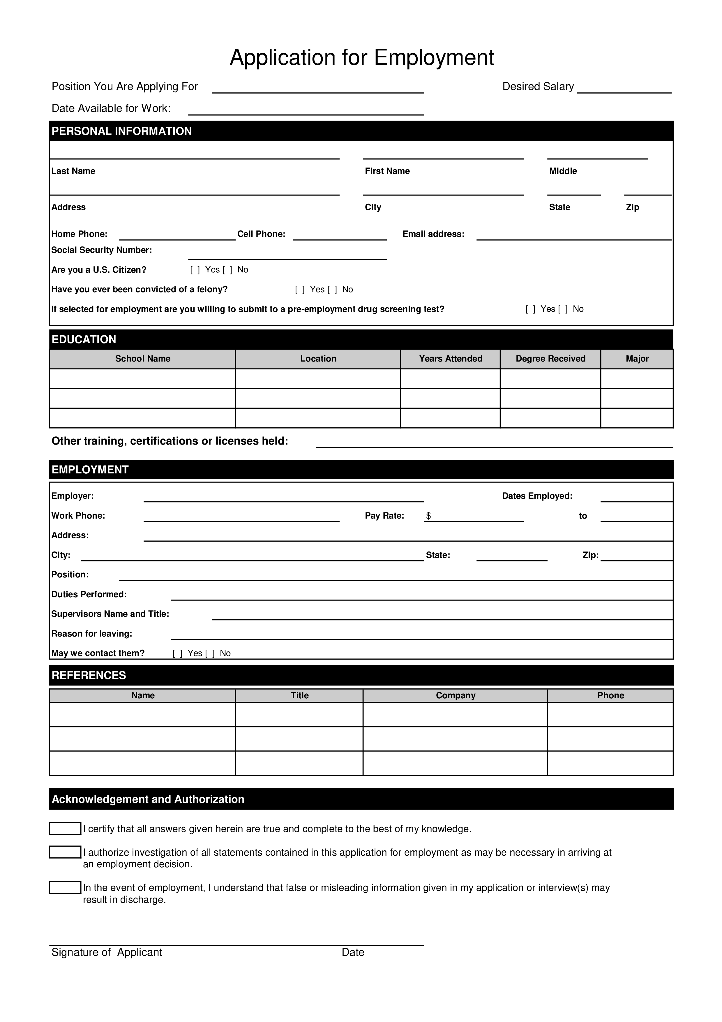 Simple Job Application Form Templates At Allbusinesstemplates