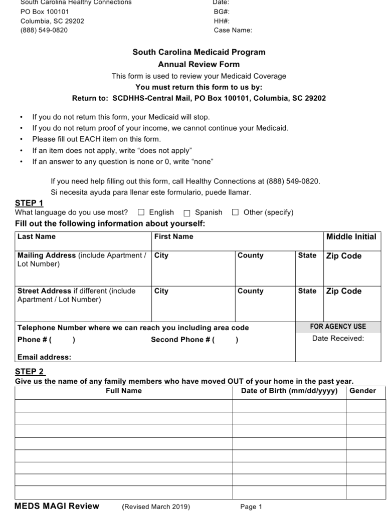 South Carolina South Carolina Medicaid Program Annual Review Form 