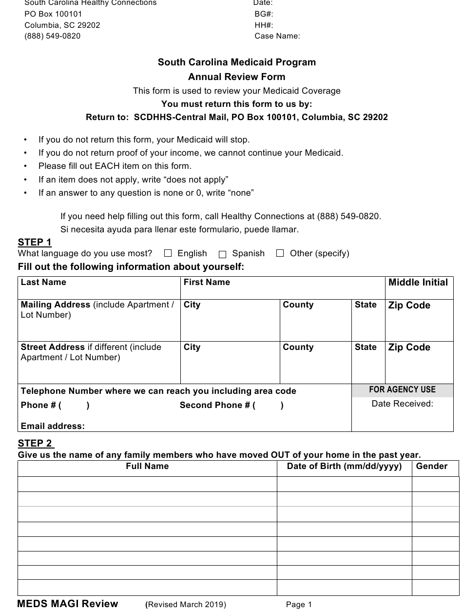 South Carolina South Carolina Medicaid Program Annual Review Form 