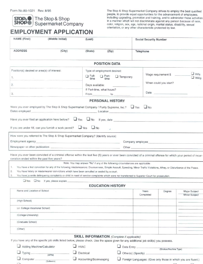 Stop And Shop Application Form Edit Fill Sign Online Handypdf