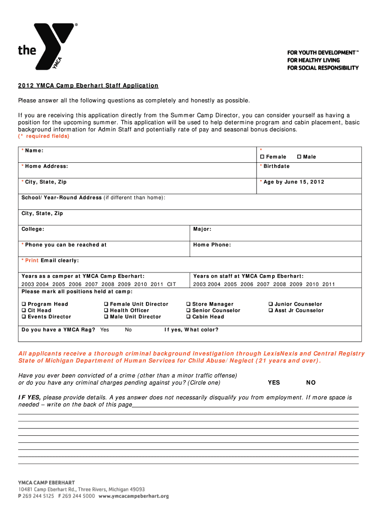 Ymca Job Application Fill Online Printable Fillable Blank PdfFiller